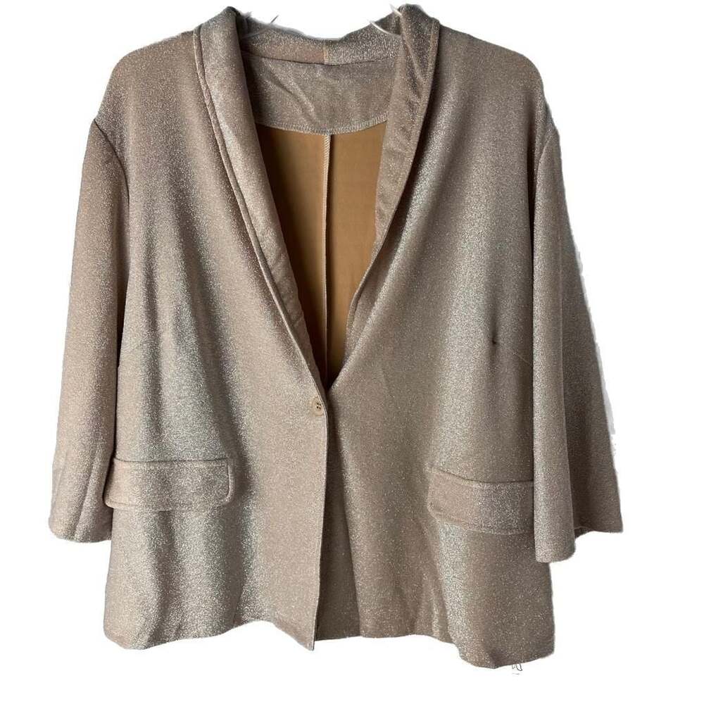 Fly Curvy Champagne Metallic Open Front Blazer‎ Glam Holiday XL NWT